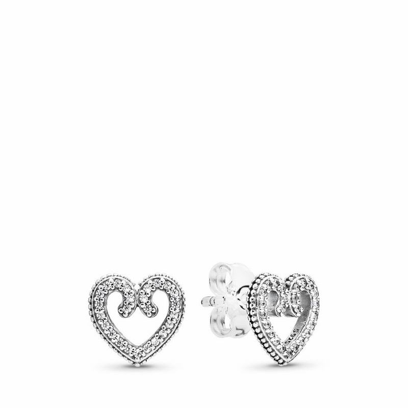 Pandora Heart Swirls Stud Earrings - Sterling Silver/Cubic Zirconia - Canada | CO4109VX